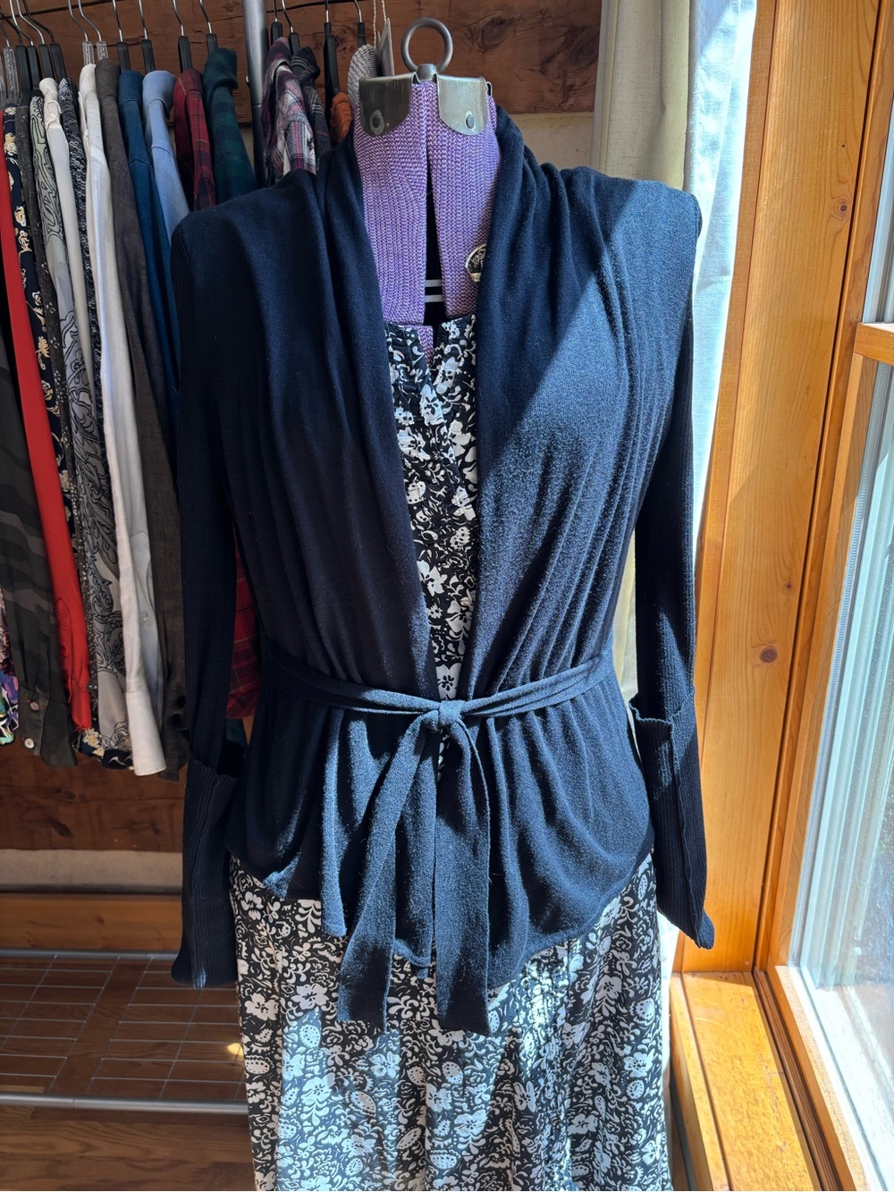 BCBGMaxAzria Black Tie-Waist Open-Front Cardigan